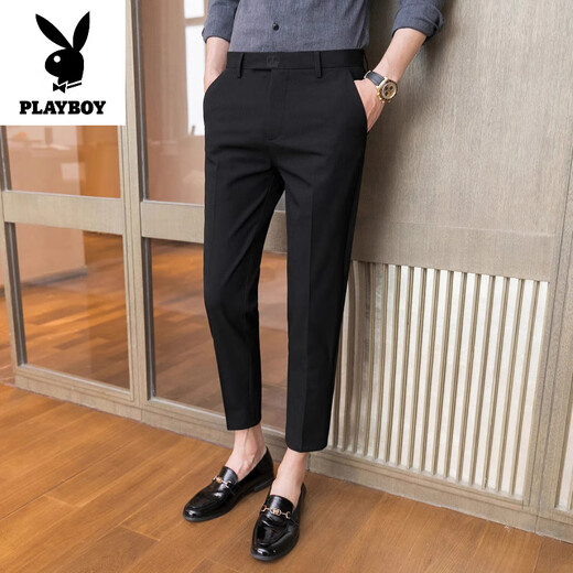 花花公子（PLAYBOY）高端品牌夏季休闲裤男士修身商务小西裤潮流薄款垂感九分裤子男裤 K723中灰 加绒 36