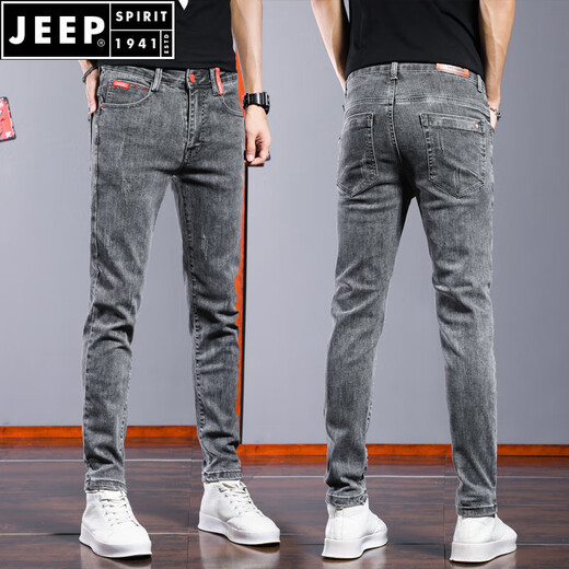 Jeep Spirit2025 Neue Jeans Männer schlanke kleine Füße sommerliche Herrenhosen Sommer dünne Hose mit geraden Beinen Herrenhosen SSNZ-6636 Grau [Frühlings- und Herbststil ohne Samt] 32