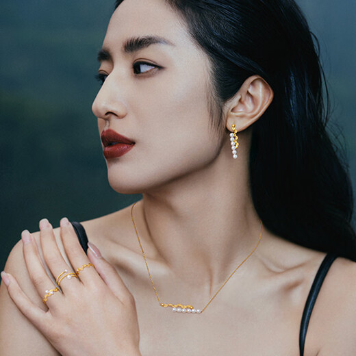 Chao Acer Filigree Yunqi Gold Pearl Ring Women's Pure Gold Filigree Hand Jewelry Stacked for Girlfriend's Birthday Gift TK Women's No. 11