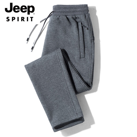 JEEP SPIRIT Spring, Autumn and Winter Casual Pants Men's Pure Cotton Sports Pants Men's Loose Plus Size Plus Size Velvet Thickened Straight Long Pants Black Straight (Style) Plus Velvet 2XL 120-140Jin Jin is equal to 0.5 kg