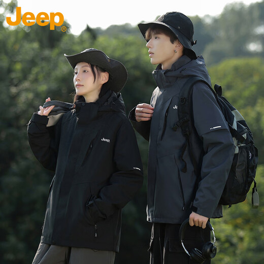 Jeep (JEEP) Jacket Men's Jacket Autumn and Winter Three-in-One Men's and Women's Couple Assault Mountaineering Clothes Black XL
