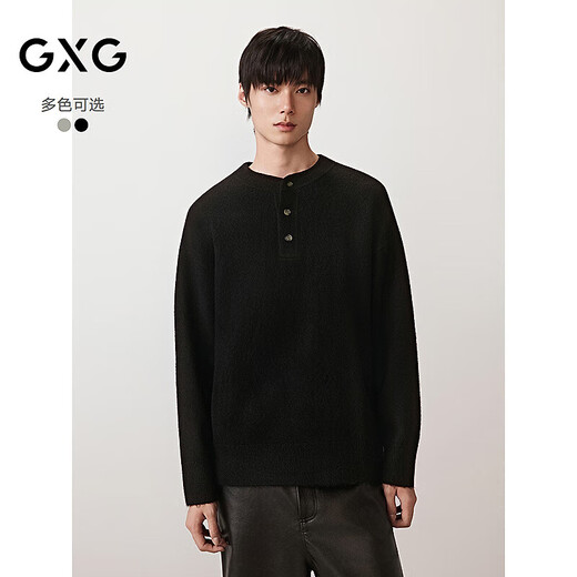GXG Men's Henley Collar Simple Sweater Casual Commuting Sweater Black 175/L
