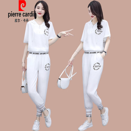 皮尔卡丹（pierre cardin）2025年夏季新款宽松时尚休闲运动服套装女时髦洋气冰|丝短袖两件 (1389)蓝色 M (建议100斤以下)