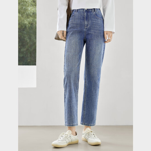 Dialog Einfache schlanke neun-Punkte-Jeans für Frauen 2025 Herbst neue kleine lässige Pendlerstifte Fußhose Denim Blue 27