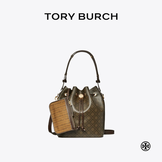 Tory Burch [Gift] TMONOGRAM Crossbody Bucket Bag Cocoa Bag 168805 Black Coffee 200
