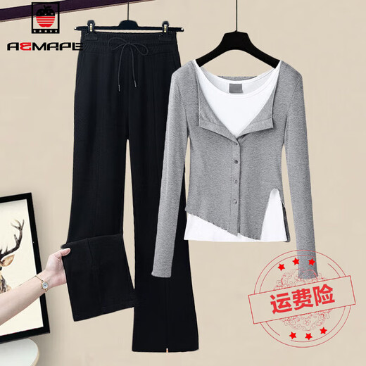 Aemape Casual Hosen für Frauen im Frühling und Herbst neuer Mode-Single-Set-Slit-Frauenkleidung Temperament Casual und Slim und vielseitig