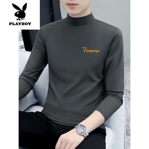
Playboy (PLAYBOY) pure cotton half turtleneck base shirt for men's long-sleeved T-shirt solid color middle-collar spring and autumn men's underwear t-shirt outside autumn clothes LH-YPC6187 charcoal gray XL [Suggested 130-145Jin [Jin equals 0.5 kg]]