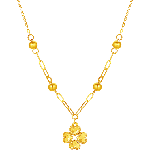 Saturday blessing yellow 18K gold love four-leaf clover necklace girl birthday gift C0616327 40+5cm