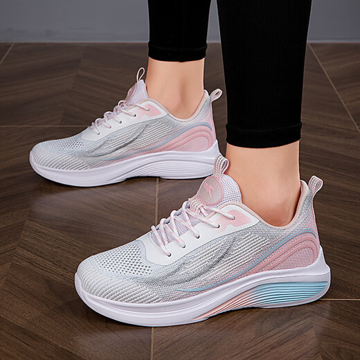 足力健大师男鞋夏季新款休闲运动鞋情侣男女网面透气跑步鞋情侣防臭小白 6636白紫粉女款（双网四季款) 35