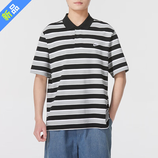 NIKE Herren 2025 Sommer Neue Modische Sportbekleidung Gestreift Kurzarm Bequem Atmungsaktiv Revers POO Hemd FN3897-010 S