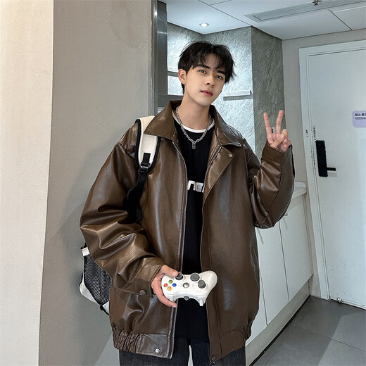 Jatulu new autumn PU leather jacket men's and women's retro motorcycle style tops black spring and autumn _204 M _ 85-115Jin Jin is equal to 0.5 kg