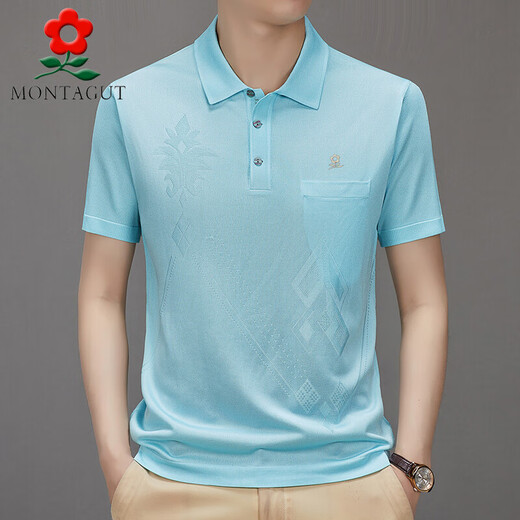 
MONTAGUT official website Men's short-sleeved T-shirt mulberry silk middle-aged ice. Wire loose high-end bright. Wire polo shirt thin apple green 838 L 170/L/50