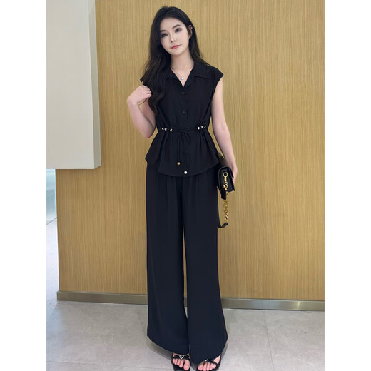 Hengyuanxiang Ice Seide Thin Mode Anzug für Frauen Sommer 2025 Sommer neuer Stil Kurzärärmig-Taille-Hemd mit Weitbeinhosen zweiteiler Set Grey S