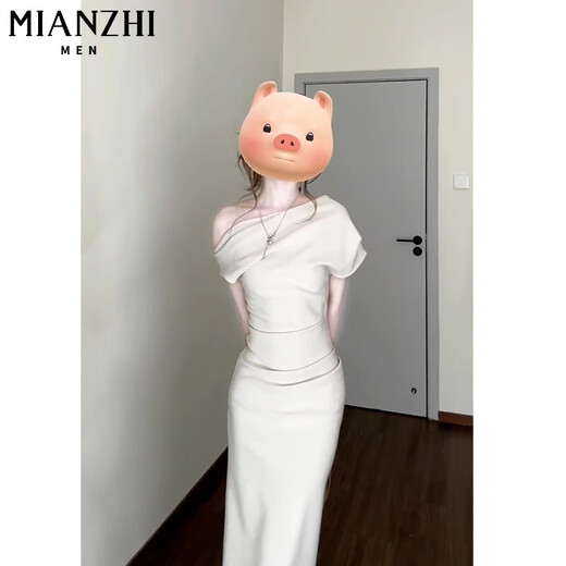 
Cotton French off-shoulder waist-retracting pleated short-sleeved dress for women in summer 2025 new high-end temperament slim long skirt 753 gray apricot color [high quality 27.5] M 95-110Jin [Jin equals 0.5 kg]