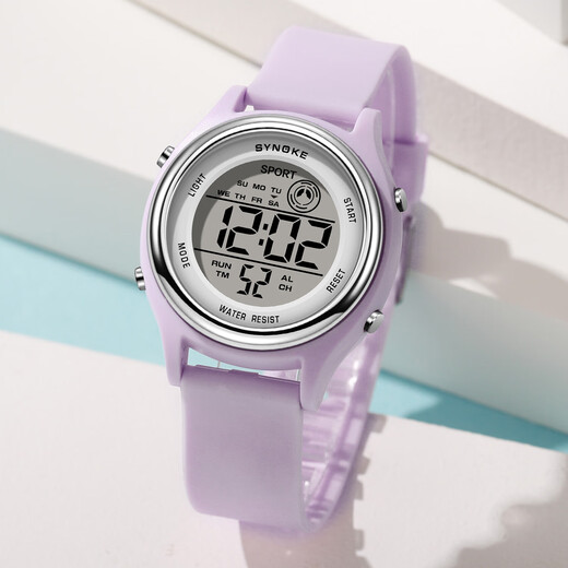 Shinuoke Children's Watch wasserdichte multifunktionale Sportstudenten Geschenk Elektronische Uhr Bunte Luminous Wecker Mädchen 9923 Lila Lila
