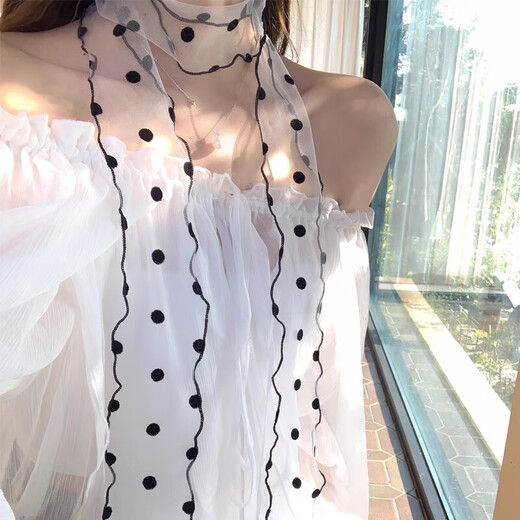 Pure and lustful pink polka dot long silk scarf for women gentle temperament accessories scarf high-end outfit scarf headband black