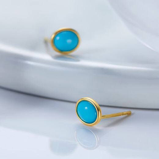 Diamond Yellow 18K Gold Turquoise Earrings for Women Colored Gemstone Earrings Colorful Treasures for Wife and Girlfriend Birthday Gift Yellow 18K Gold Turquoise 5mm*7mm/Pair