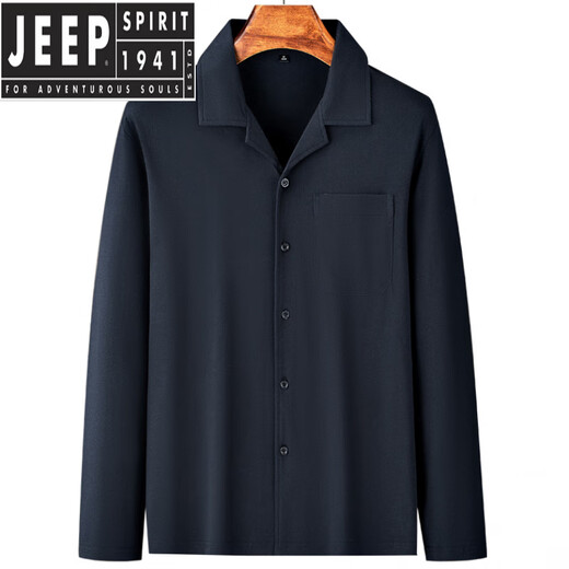Jeep Spirit Daddy Langarm Shirt Herrenhemd dünne Mittelalter der Mittelung des Mittelalters Opa Frühling und Herbst Sommer-Strickjacke T-Shirt Dunkelgrau reines Baumwoll-Lappel M1342 L 110-130Jin [Jin ist gleich 0,5 kg]