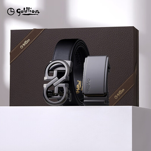 Jinlilai [Doppelgröpfer Slim Belt Gürtelbox] Edelstahlgürtel Herrengeschenke für Geschenke für Geschenke, Kopfschicht Cowide Gürtelgürtel-Black-Black Gun-EBDH098B2629-99 120 cm