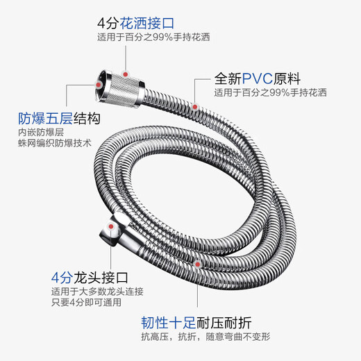 JOMOO stainless steel hose 4-point interface retractable heat-resistant, explosion-proof and pressure-resistant double buckle 1.5 meter stainless steel hose H2BE2-150103C-2