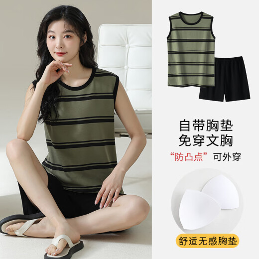 El pijama de chaleco de Liushan con almohadilla en el pecho para mujeres para mujeres, algodón puro de verano del algodón delgada de mangas de verano, se puede usar la almohadilla de la almohadilla de gran tamaño de gran tamaño para las mujeres - F9859 2xl mujeres, recomendado 130-140Jin [Jin equivale a 0.5 kg]