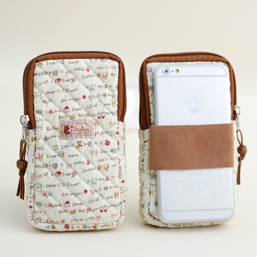 Cotton fabric mobile phone bag for mothers to carry mobile phone coins when shopping for groceries, vertical arm wrist zipper hanging neck mobile phone bag, black bottom red chrysanthemum XL size