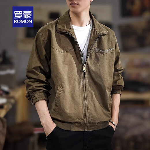 ROMON jacket men's American retro pilot autumn and winter loose trendy handsome casual plus velvet style men's work jacket coffee L (suitable weight 130-145Jin Jin equals 0.5 kg)