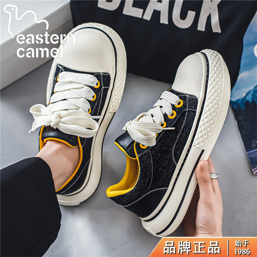 东方骆驼男鞋夏季新款小众设计潮牌个性大头帆布鞋透气百搭舒适软底休闲鞋 黑色 42