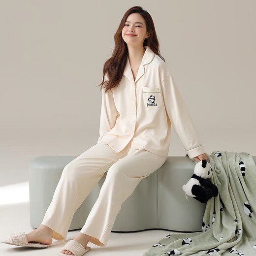 100% reine Baumwollpyjamas für Frauen im Frühlings- und Herbst-Revers, langärmelige Hosen, süß und locker, können draußen getragen werden, voller Heimkleidung T16802 Frauenstil [Langarmel + Hosen] m [90 Jin [Jin gleich 0,5 kg]]