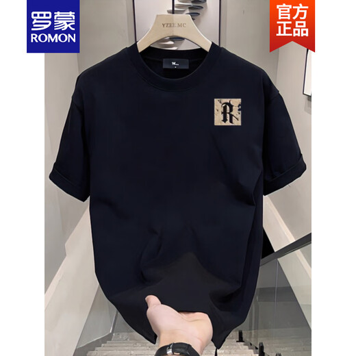 
Lomon 2025 summer new pure cotton short-sleeved T-shirt men's trendy men's clothes loose casual printed T-shirt half-sleeved black V761 black M