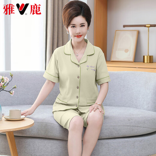 Pajamas de cardigan maman haut de gamme Yalu pour femmes en été en coton pur pantalon à manches courtes à manches courtes à manches courtes de grande taille des vêtements à domicile de l'âge moyen et âgés 9898 m [80-100jin [Jin est égal à 0,5 kg]]]