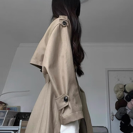 Xinnan Khaki Trench Coat 2025 Spring and Autumn Paris Classic Coat Women's Mid-Length Small High-end British Style Coat Long Khaki Fashion Trench Coat One Size 90-130Jin Jin is equal to 0.5 kg
