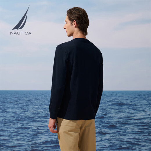 NAUTICA shopping mall same style men's 25 autumn and winter new cotton blended waffle henley collar long-sleeved T-shirt for men TO5303 Navy 4NV L