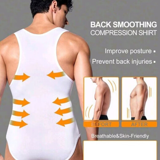 Banffise Men's Body Shaping One-piece Tummy Controlling Body Shaping Underwear Bodysuit with Hidden Buttons, Easy to Put on and Take Off, Black XL Size Please See Size Chart