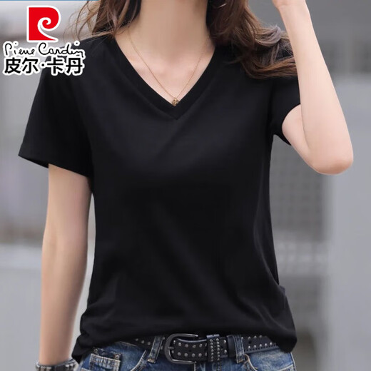 皮尔卡丹（pierre cardin）薄款休闲纯棉v领正肩短袖T恤女夏季韩版新款时尚运动气质T恤衫潮 气质紫(纯棉9854款) S 85-95斤