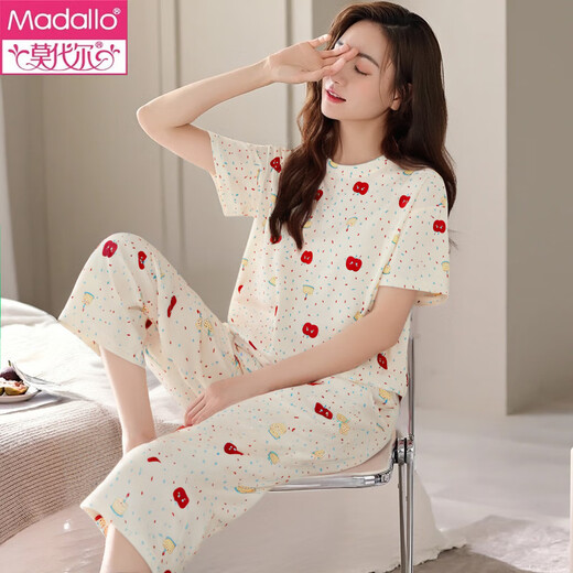 
Modal pajamas for women in summer 2025 new short-sleeved cropped pants suit for spring and summer thin women can wear home clothes for outdoor short-sleeved cropped pants-679 M Recommended 80-100Jin [Jin equals 0.5 kg]