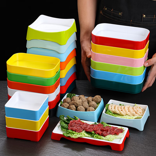 Sanqi Tiger Melamine Hotpot Restaurant Tableware Barbecue Hotpot Plate with Superposition Plate Buffet Plate Skewers with Vegetables Blue and White 15885 inches