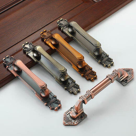 XMSJ light luxury retro wooden door handle Chinese antique bronze and zinc alloy double-open door sliding door wardrobe door handle 3923- Zhonghong ancient length 215