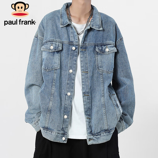 Paul Frank Jacket Men's Denim Clothes Autumn Loose Workwear Jacket Men's Trendy Retro Top Light Blue XL