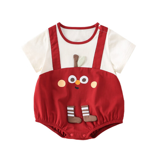 G.duck小黄鸭婴儿包屁衣服夏季薄款新生儿连体衣可爱满月百天三角爬爬服 酒红 66cm 66码0-3月建议宝宝4-6公斤