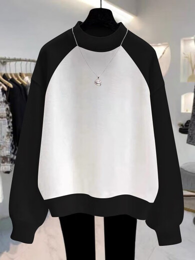 
GTYUWVG half turtleneck sweatshirt for women's autumn clothes new loose European style contrasting color raglan plus velvet thickened rabbit top coat 6227 flower gray blue half turtleneck raglan sleeves plus S 80-100Jin [Jin equals 0.5 kg]