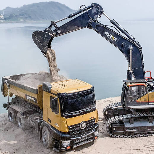 Zhouge Mine Mulde Truck Lastwagen Große Fernbedienungssteuer -Lkw -Legierungs -Lkw -Lkw -Lkw -Ladung Fahrzeugladung Transport transportiert Schlamm Kinder Elektrofahrzeug 10 Kanalkipper LKW -LKW zwei elektrische Akkulaufzeit von etwa 50 Minuten + kostenloser Wartungsservice
