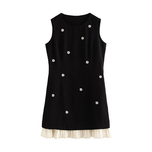 Diseño de empalme chuyu Flor de flores bordadas Falda de chaleco sin mangas para mujeres 2025 Summer NUEVO VESTO PEQUEÑO NEGRO M
