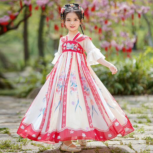Cat de tela Hanfu Girl Style China Summer 4-13 años Vestido 2025 NUEVO CONTIGUACIÓN Niños Niña Xianyi Estilo antiguo 9195 Mangas cortas azules [falda individual] 120 cm