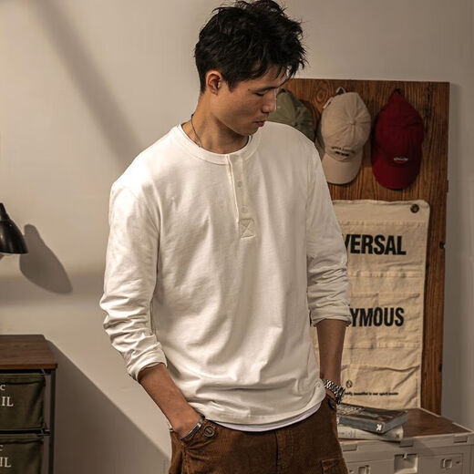 JEEP SPIRIT light luxury Jin Jin is equal to 0.5 kg. Large size men's American retro Henley shirt Henley collar long-sleeved T-shirt men's solid color bottoming shirt 100 tops. Coffee M. Recommended 100 Jin Jin is equal to 0.5 kg.