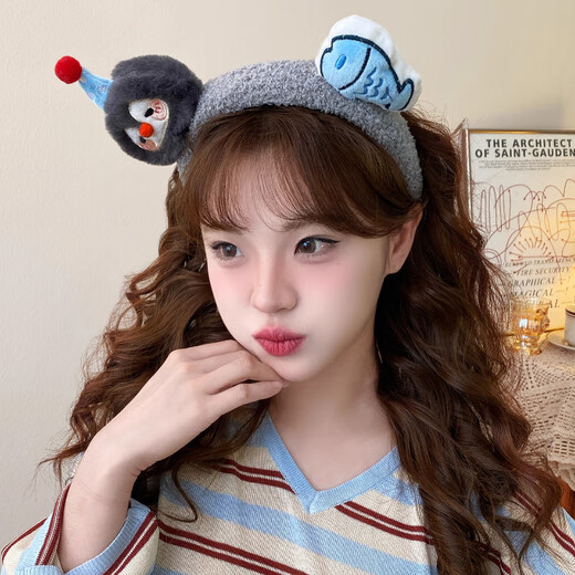 Danqin cute panda black and white lamb hair headband face wash cartoon hairband cute girl hairpin soft skin-friendly wide headband penguin fish headband