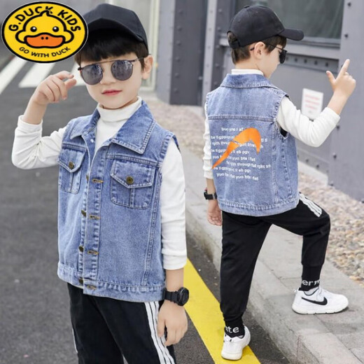 G.DUCKKIDS denim vest boy spring and autumn jacket 2024 vest middle children's top fashionable spring clothes thin horse clip blue 140