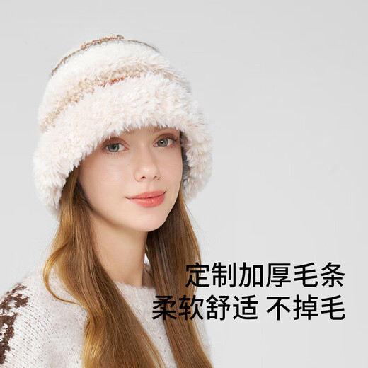 Kenmont hand-woven lamb velvet wool basin hat for women, foldable and deepened ear protection fisherman hat, showing a small face km-9524