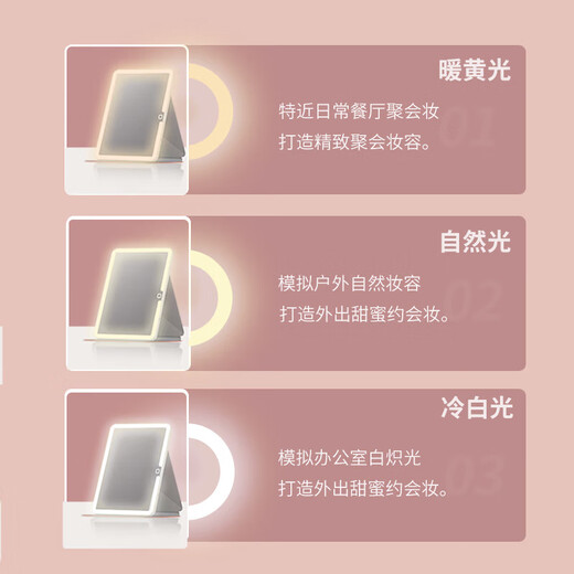 Meebordi Smart Mirror Cosmetic Mirror with Light LED Portable Cosmetic Mirror Folding Cosmetic Mirror Infinite Dimming Fill-Light Beauty Instrument Desktop Dormitory New Year's Day Birthday Gift for Women Insured White