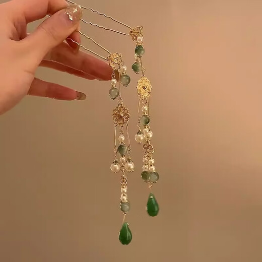 Dai Yan's new Chinese style U-shaped hairpin hairpin accessories retro high-end hair accessories for women's back Hanfu headwear accessories National style U-shaped hairpin-tassel (one set)